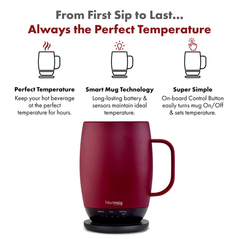 Nextmug Plus Docking Coaster con base de carga para mantener la bebida caliente.