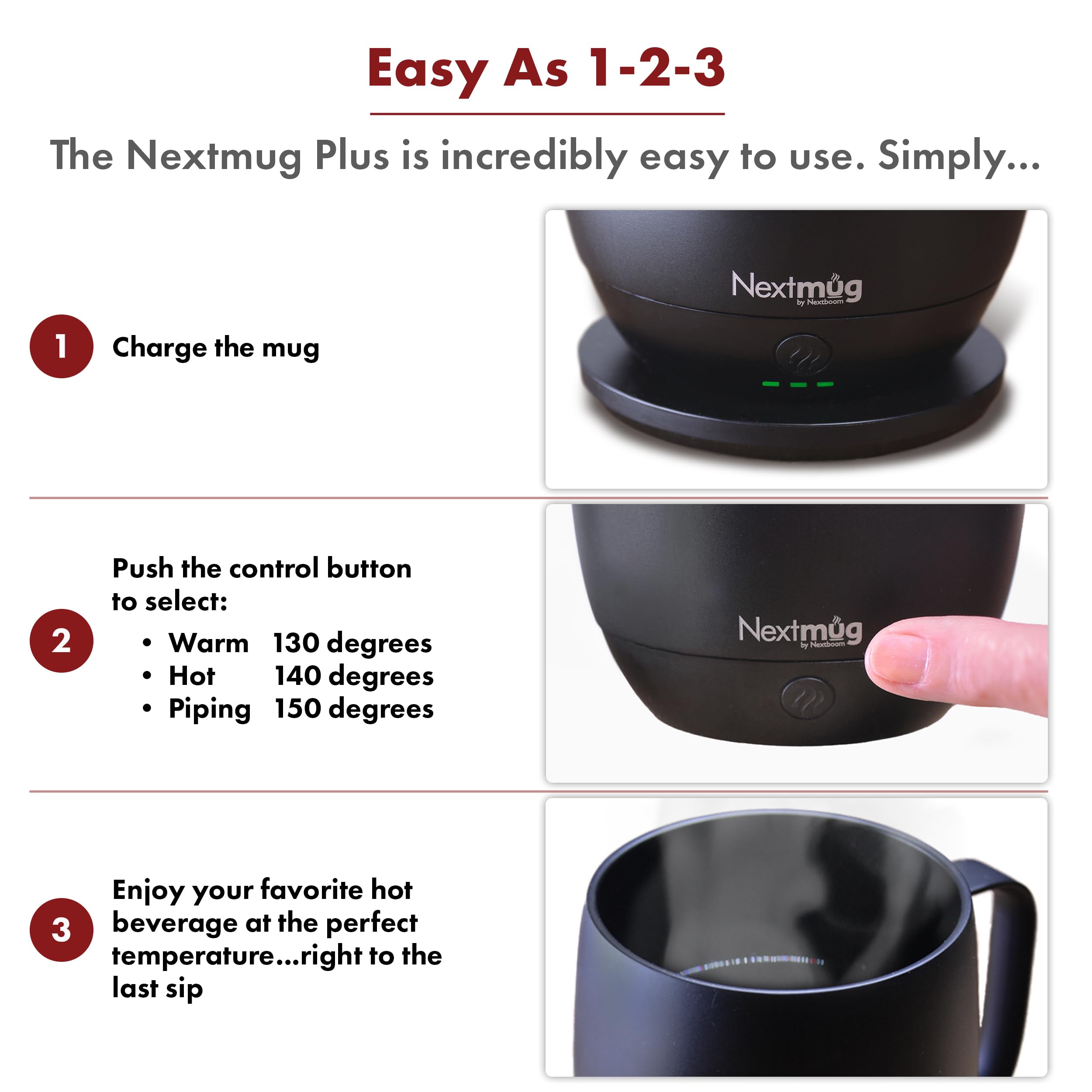 Indicadores LED muestran batería y temperatura en Nextmug Plus
