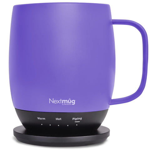 Nextmug, taza violeta de 14 oz, mantiene café a temperatura ideal en casa o en oficina.