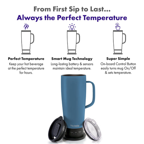 Nextmug Ultra mostrando el botón de encendido para ajustar temperatura