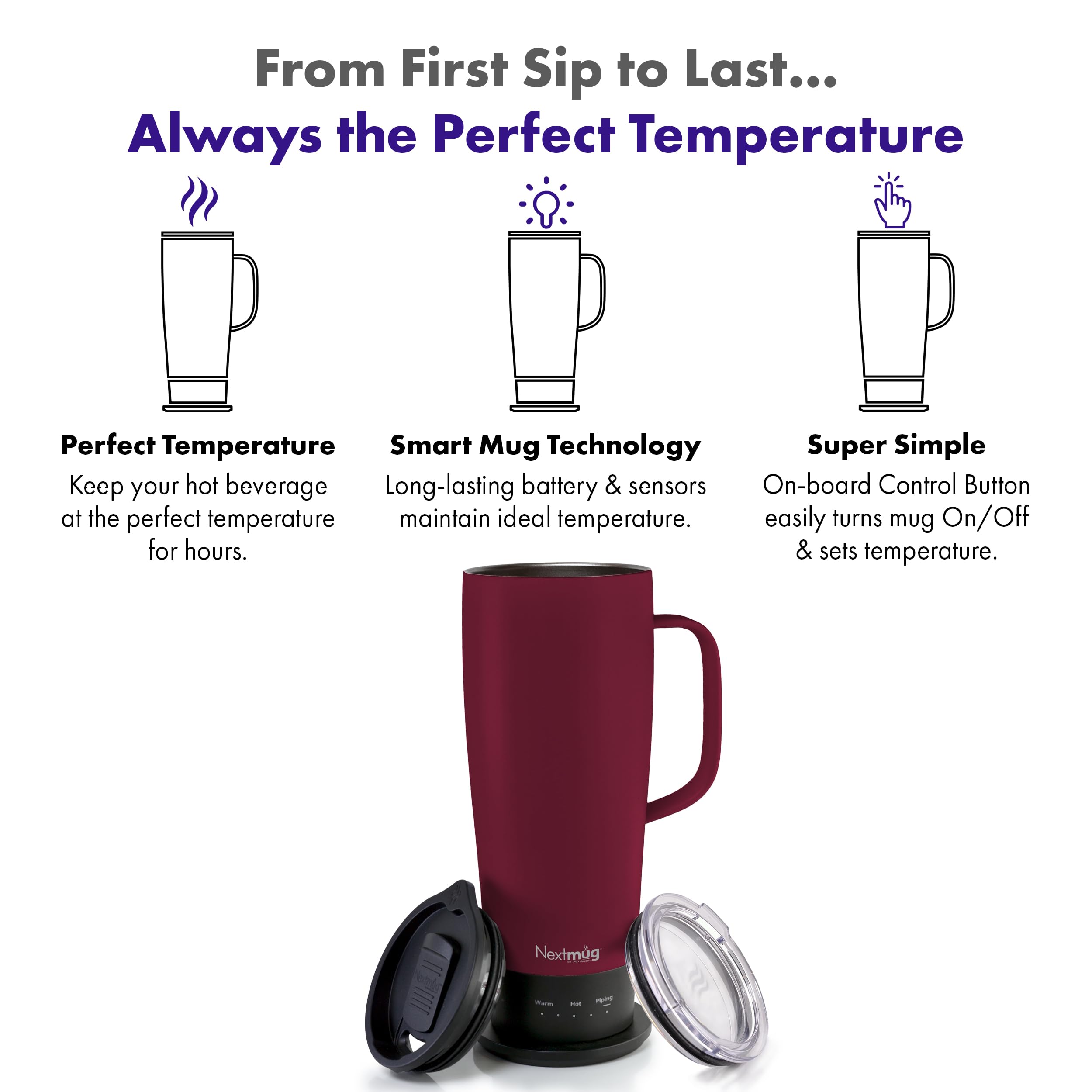 Nextmug Ultra con tapa No-Spill mantiene seguridad al viajar.