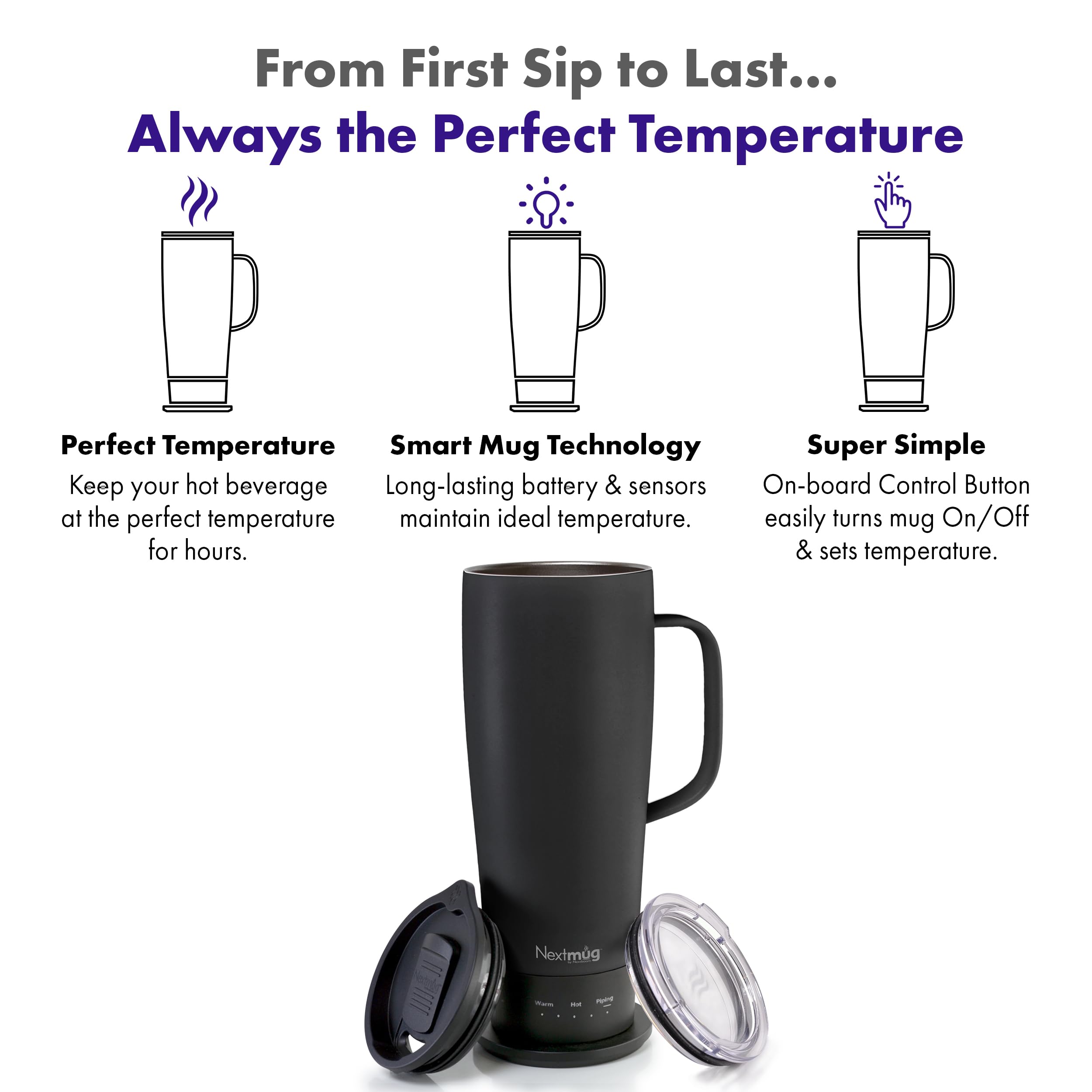 Nextmug Ultra muestra la temperatura en pantalla, útil para ajustar bebidas.