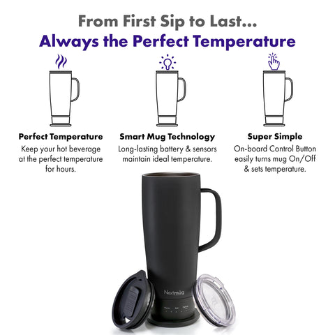 Nextmug Ultra muestra la temperatura en pantalla, útil para ajustar bebidas.