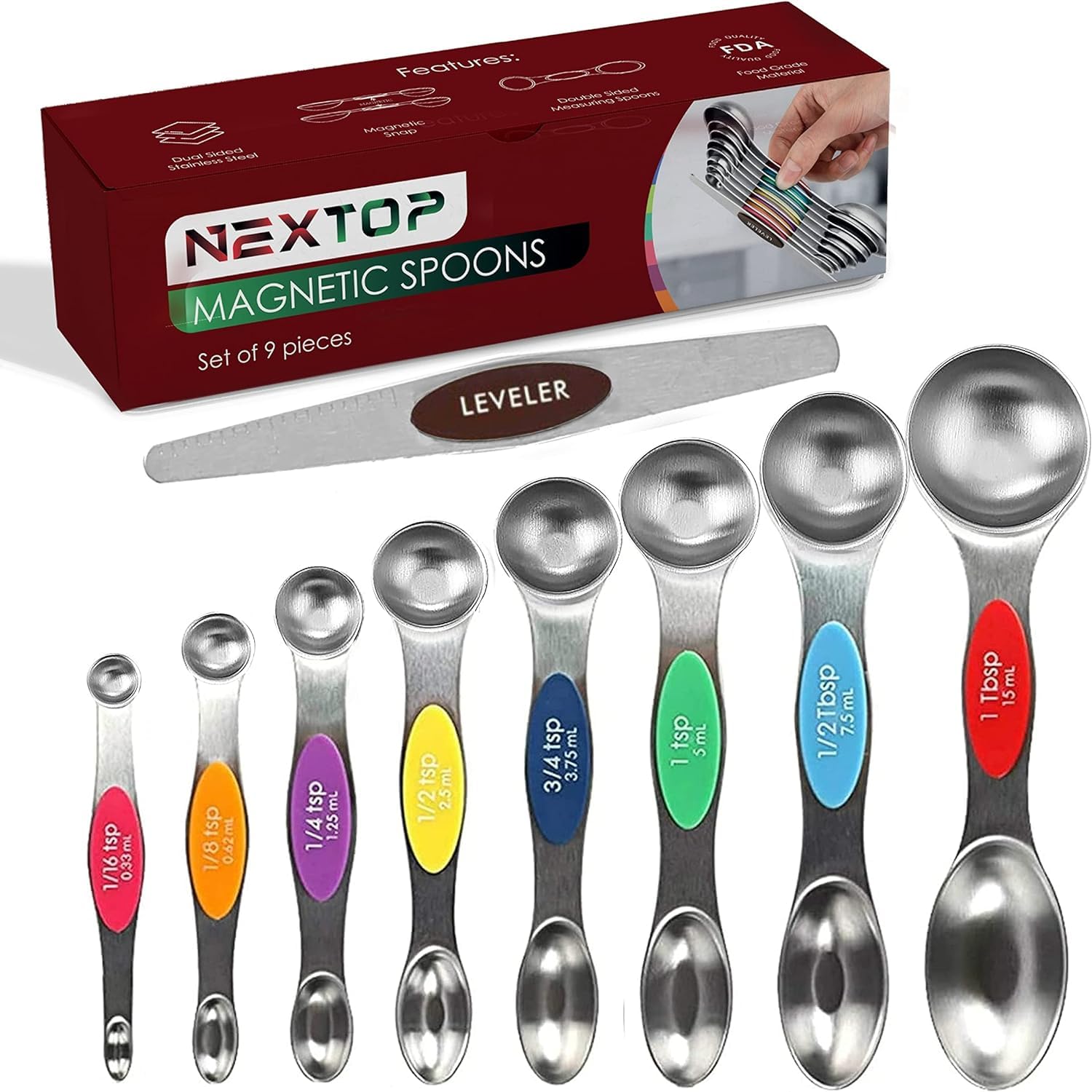 Nextop cucharas medidoras de 15 ml en acero inoxidable, precisión para recetas.