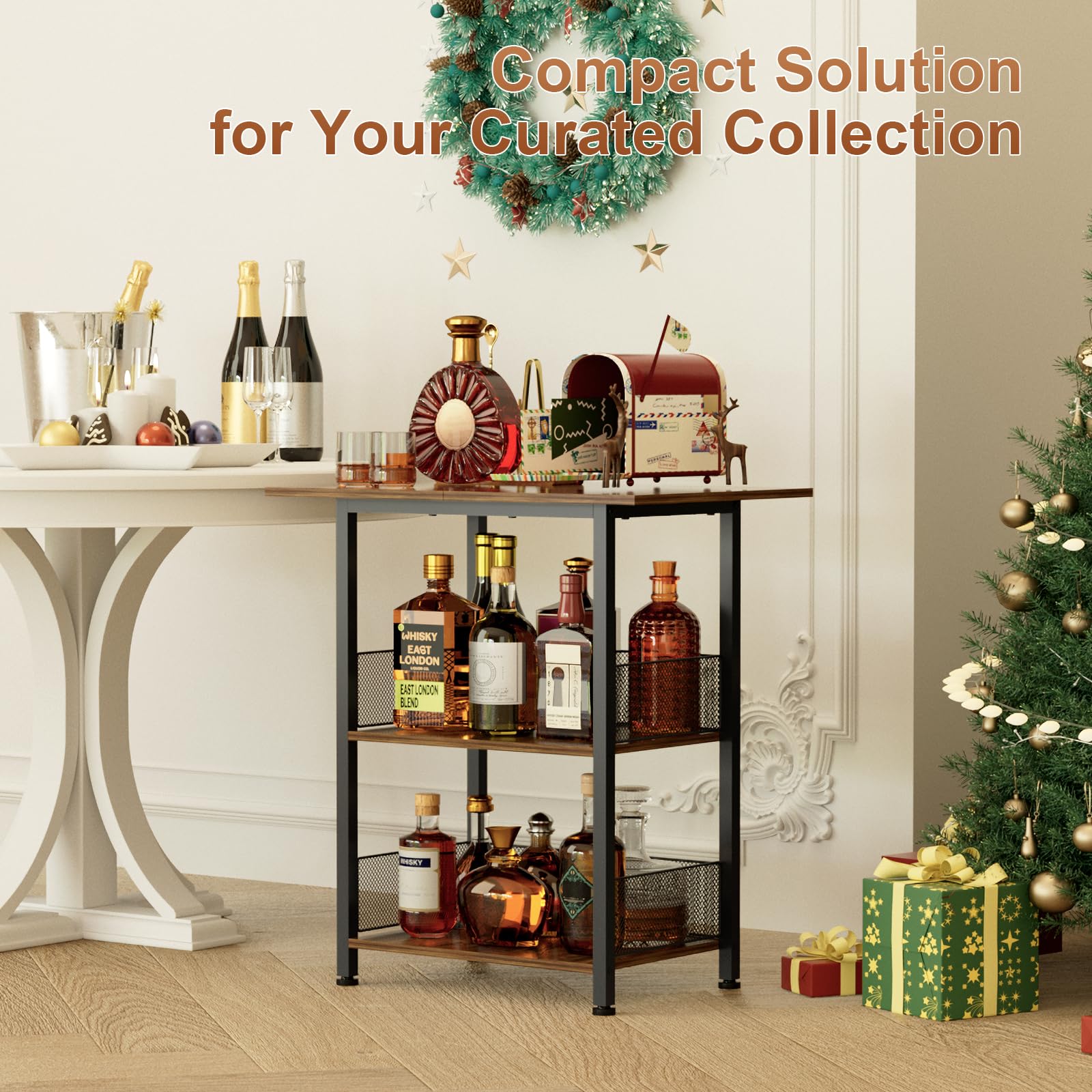 NEYCIL Carrito bar, acabado negro mate, estilo moderno para cocina y sala.