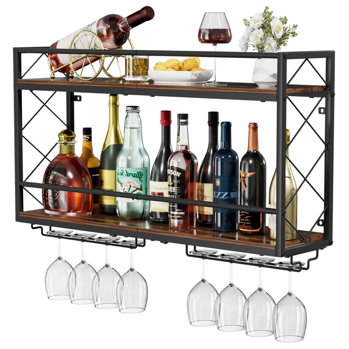 NEYCIL estante-vino-pared-dos-niveles exhibe botellas de forma organizada y segura