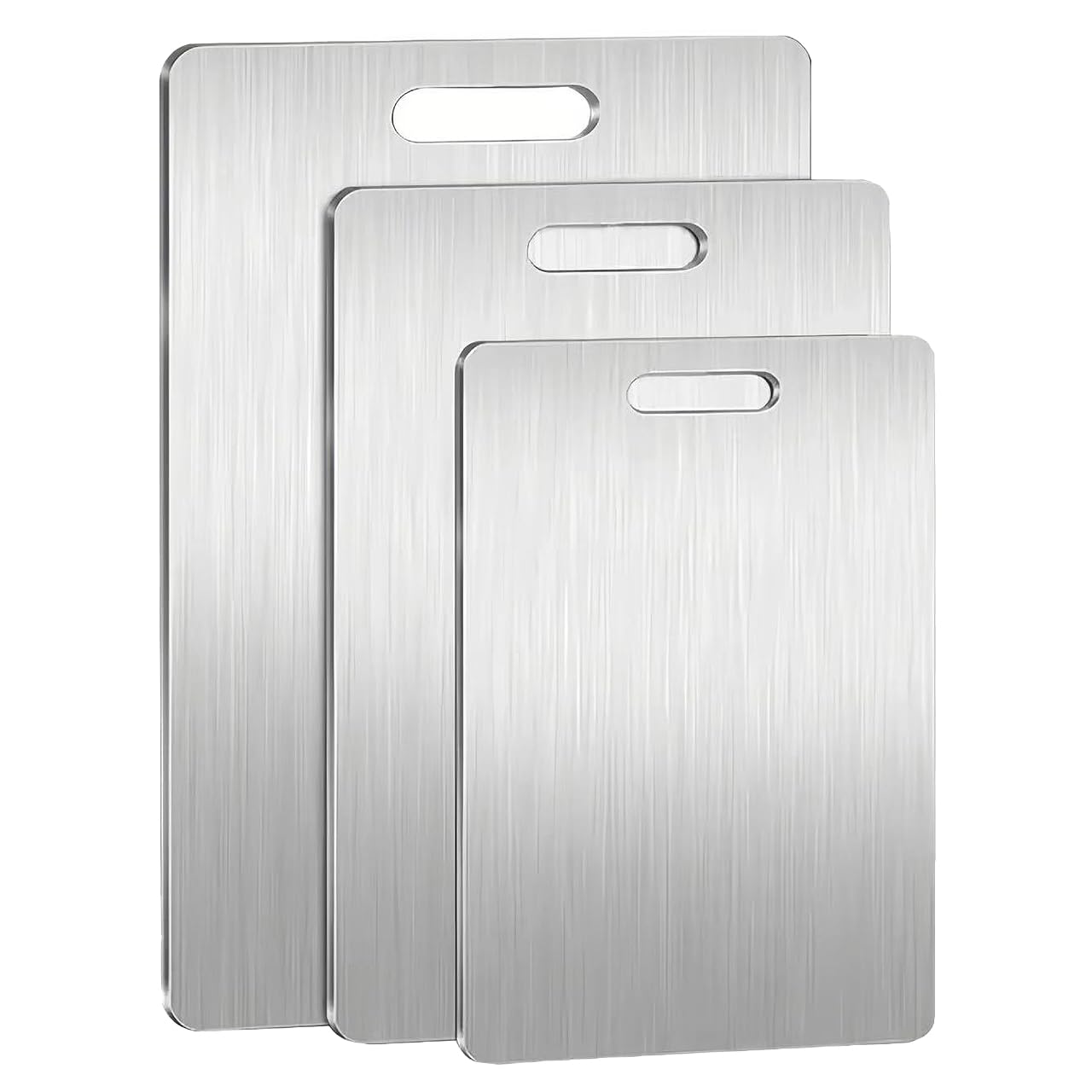 Neyora: juego de tablas de corte en acero inoxidable 304, conjunto de tres piezas para cocina profesional.