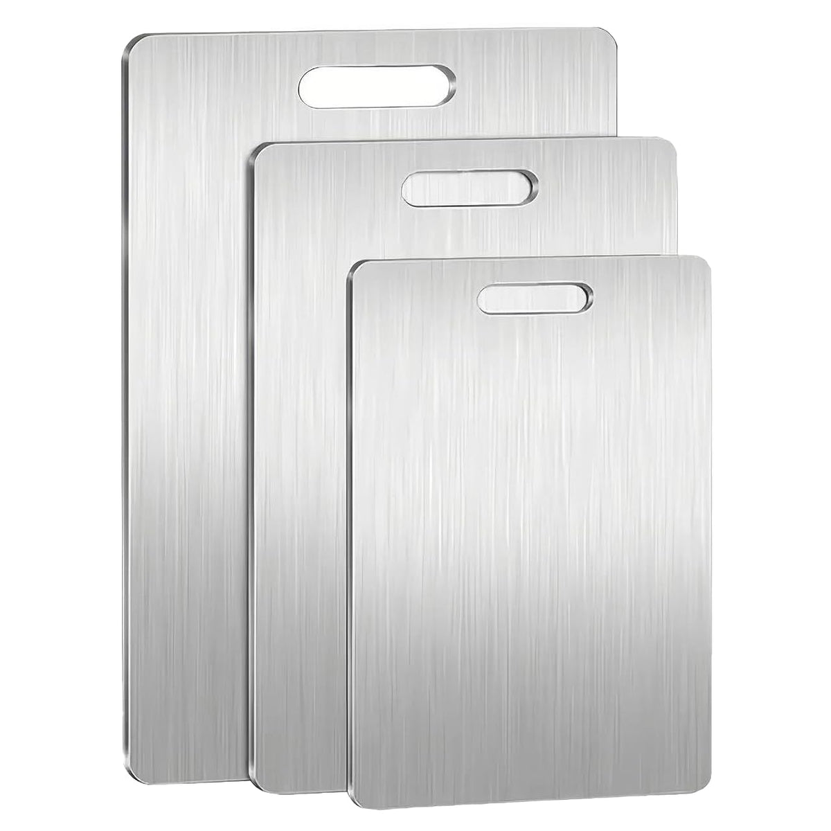 Neyora: juego de tablas de corte en acero inoxidable 304, conjunto de tres piezas para cocina profesional.