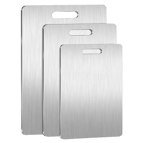 Neyora: juego de tablas de corte en acero inoxidable 304, conjunto de tres piezas para cocina profesional.
