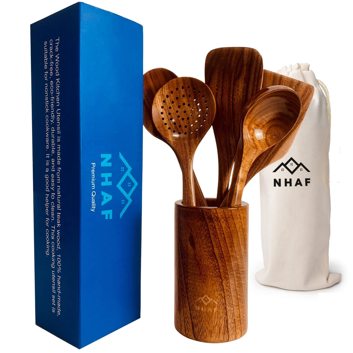 NHAF Cucharas de teca premium con diseño ergonómico para mayor comodidad en la cocina