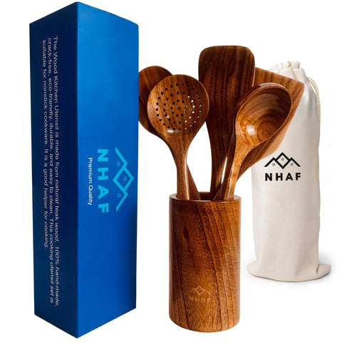 NHAF Cucharas de teca premium con diseño ergonómico para mayor comodidad en la cocina