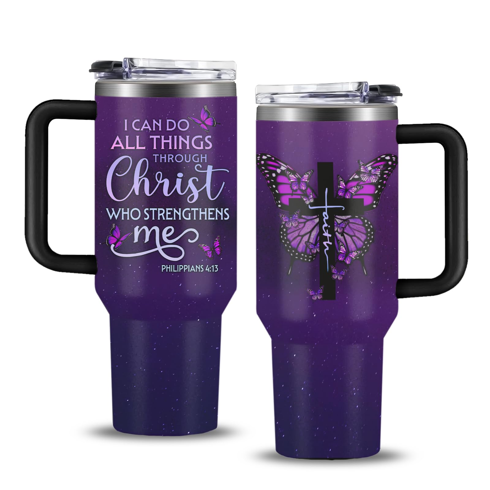 NIAXAUYT tumbler 30oz frente con asa, ideal para bebidas calientes o frías.