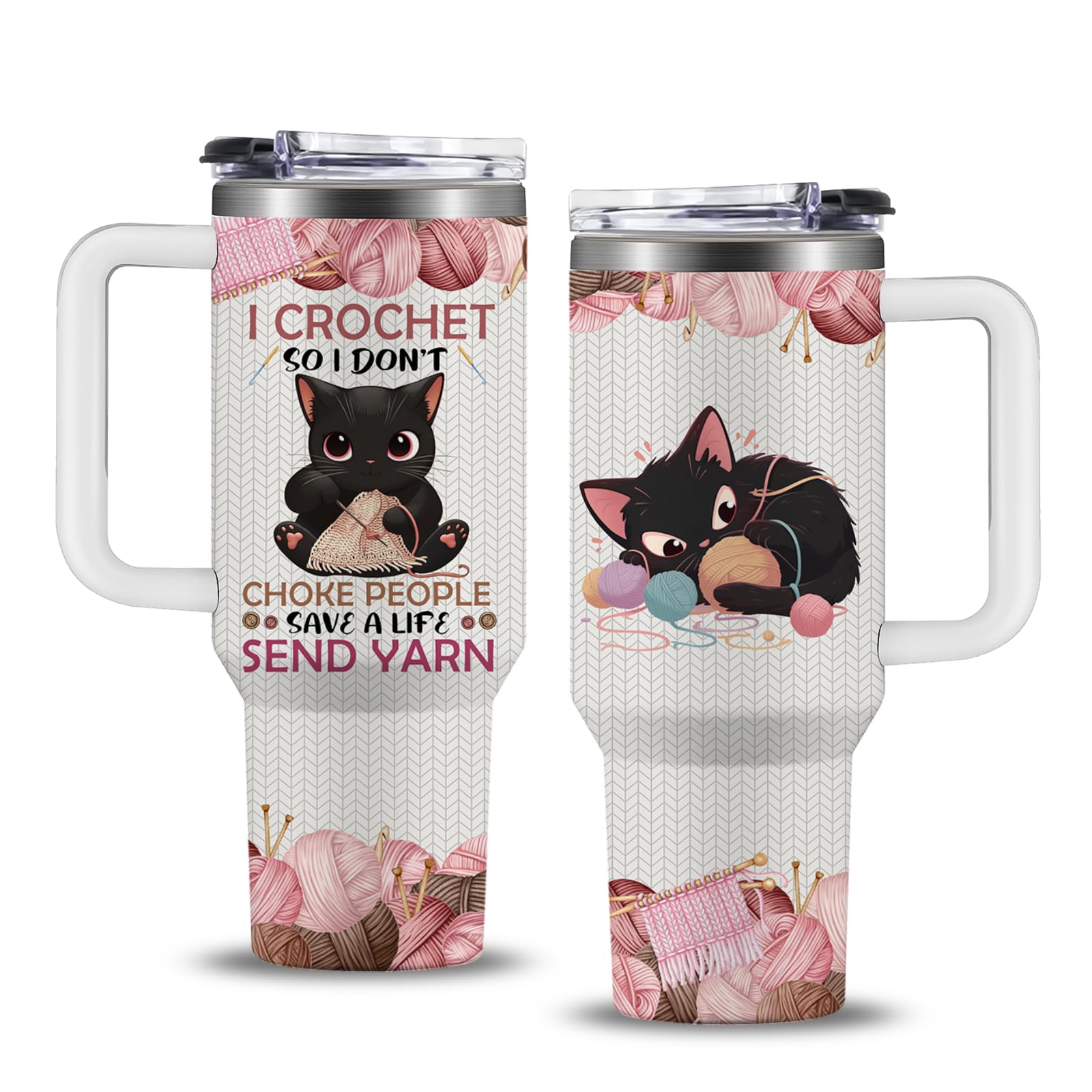 NIAXAUYT vaso-termico crochet gato 40oz manteniendo la bebida caliente por horas
