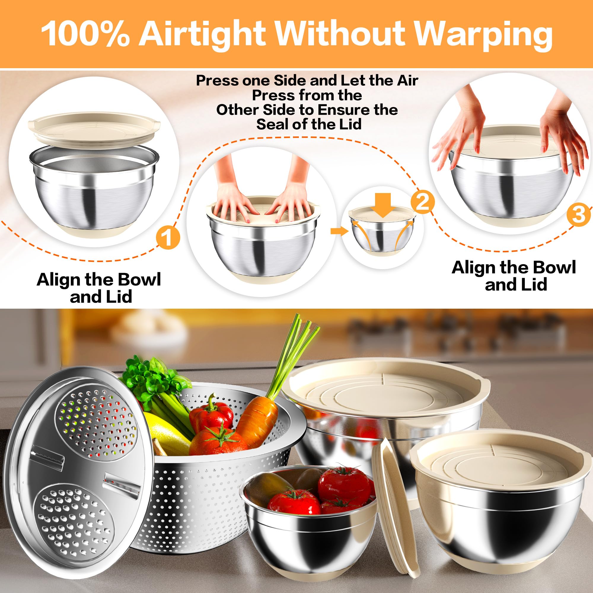 Conjunto Nicdiet de acero inoxidable apilable para ahorrar espacio en la cocina.