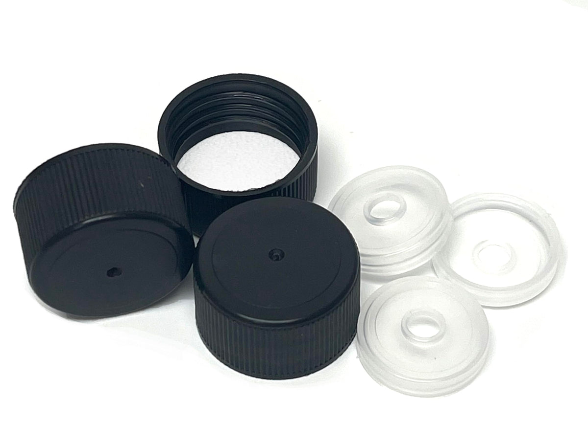 NiceBottles tapones rosca 24/414 negros con reductores para control de vertido y sellado seguro