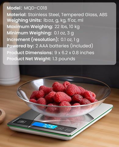 Nicewell Food Scale tecla Tara para restar el peso de bandejas o cuencos.