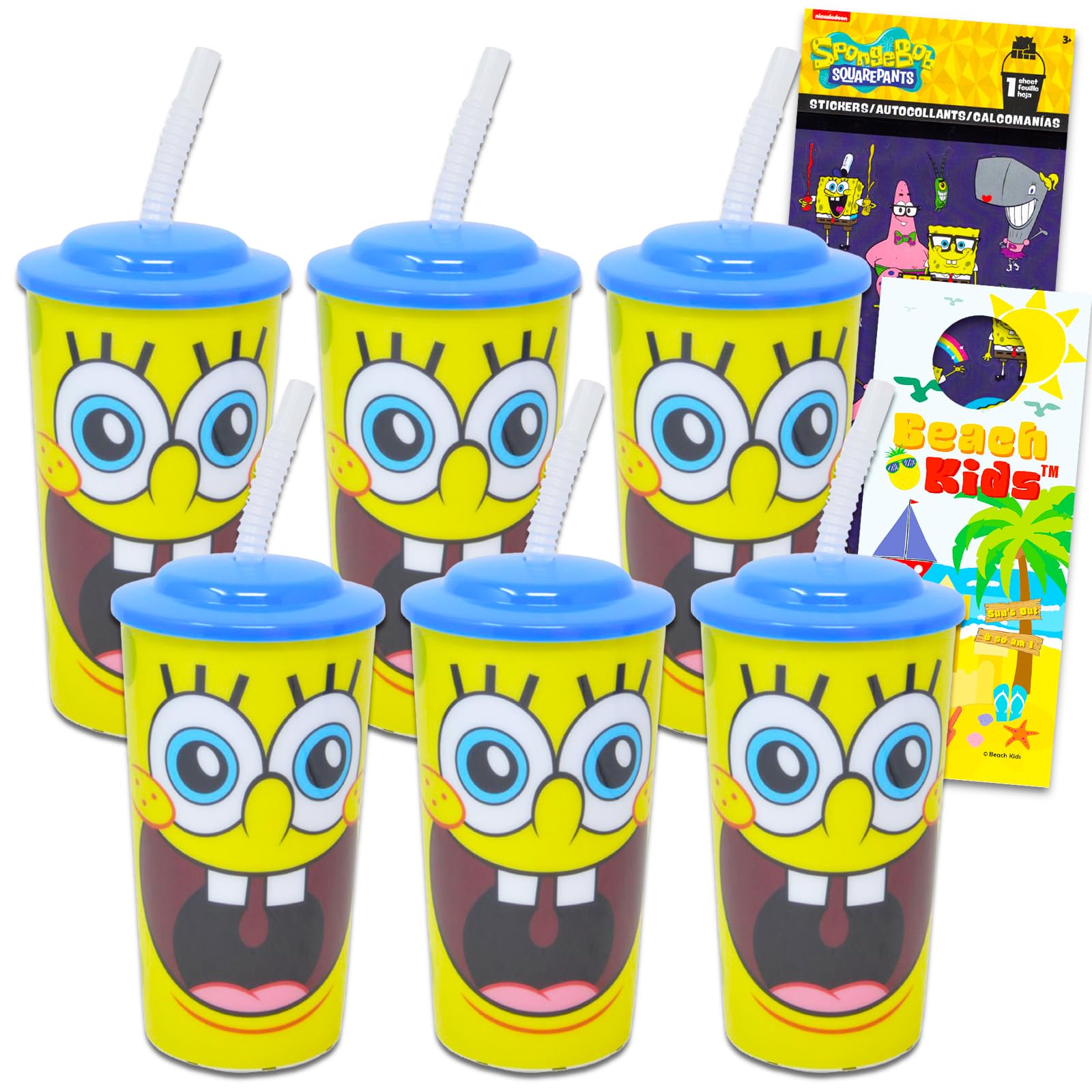 Vaso Spongebob de Nickelodeon 16 oz con tapa y pajilla para fiestas.