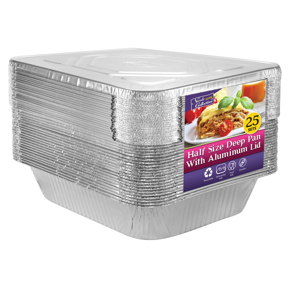 Nicole Home Collection bandeja de aluminio con tapa 9x13 para hornear uniforme
