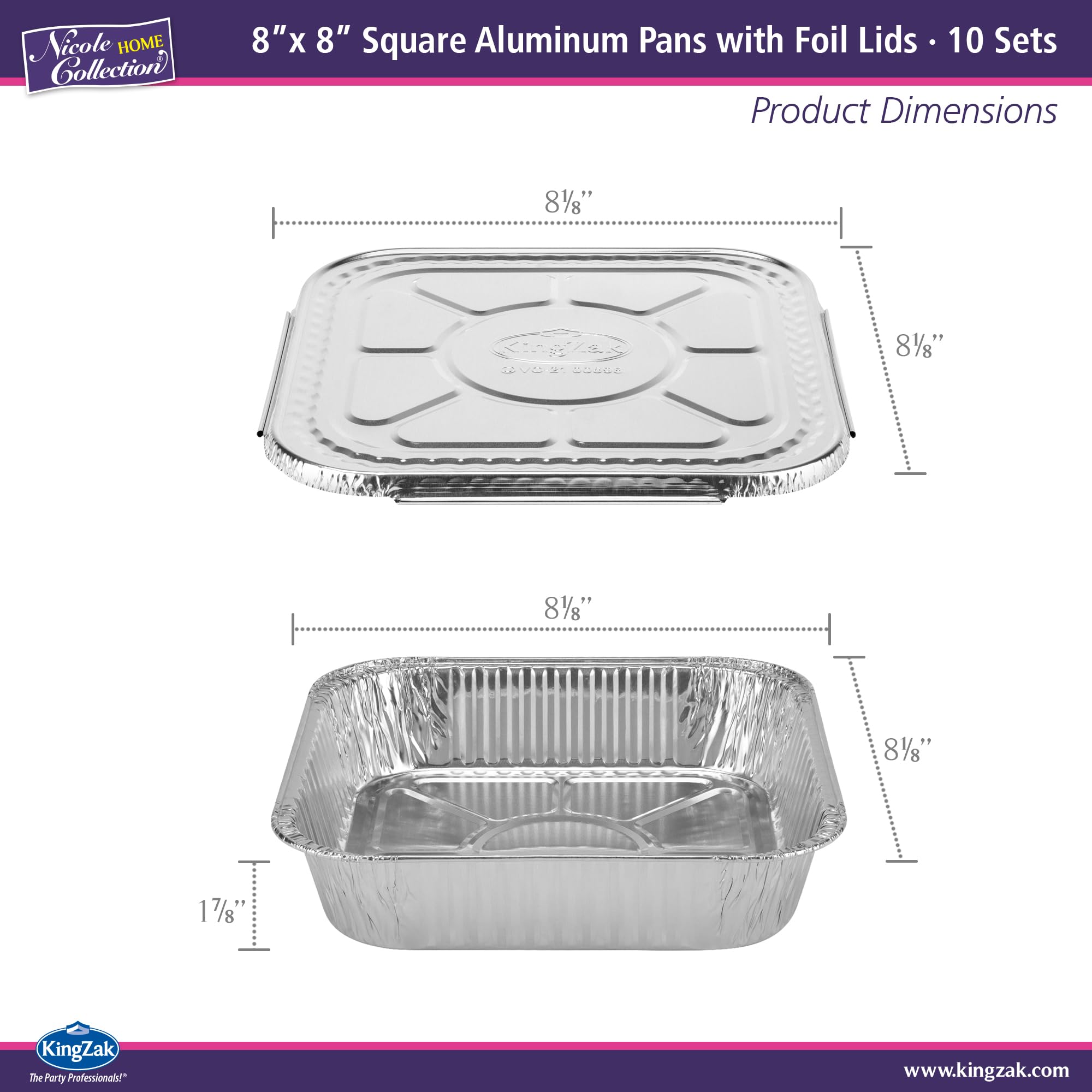 Nicole Home Collection: bandeja aluminio 8x8 con tapa, duradera para porciones.