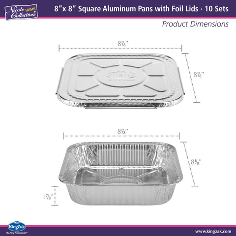 Nicole Home Collection: bandeja aluminio 8x8 con tapa, duradera para porciones.