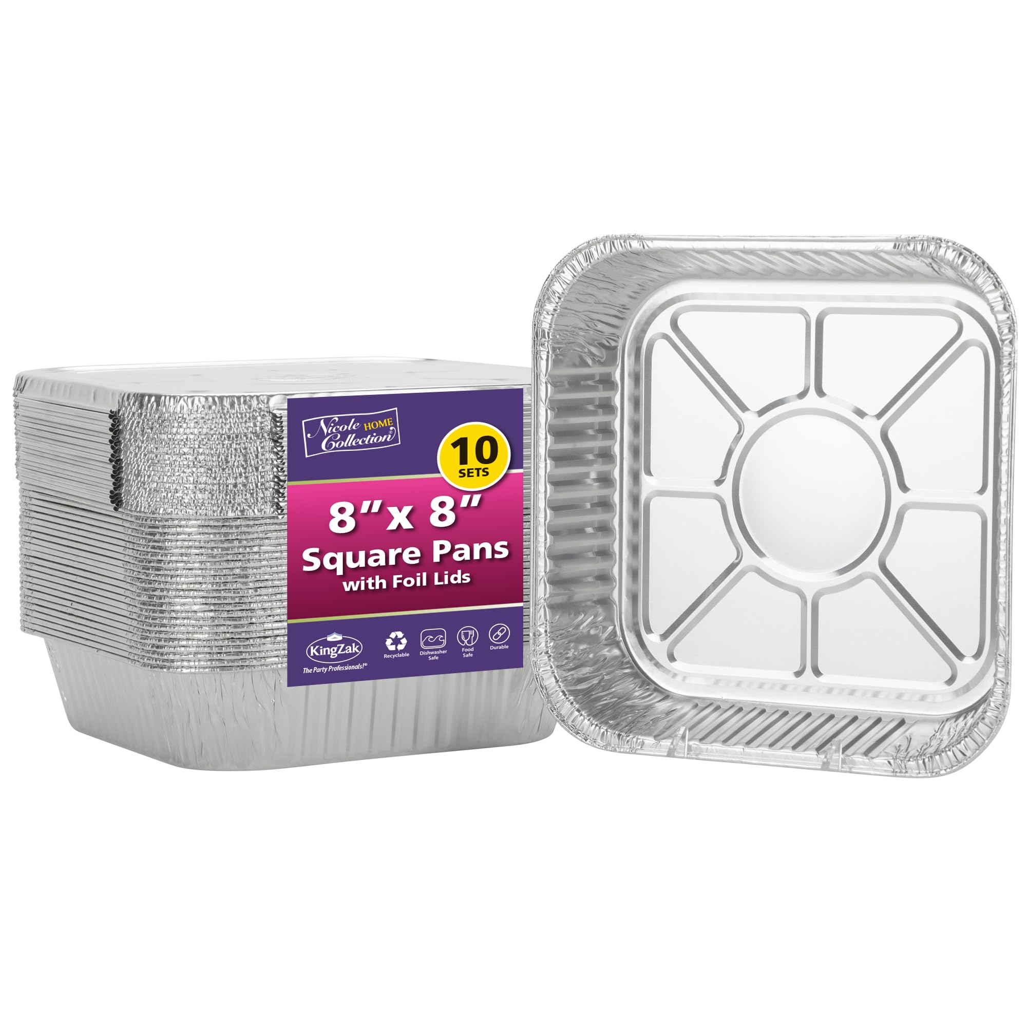 Nicole Home Collection: bandeja aluminio 8x8 con tapa, ideal para hornear.