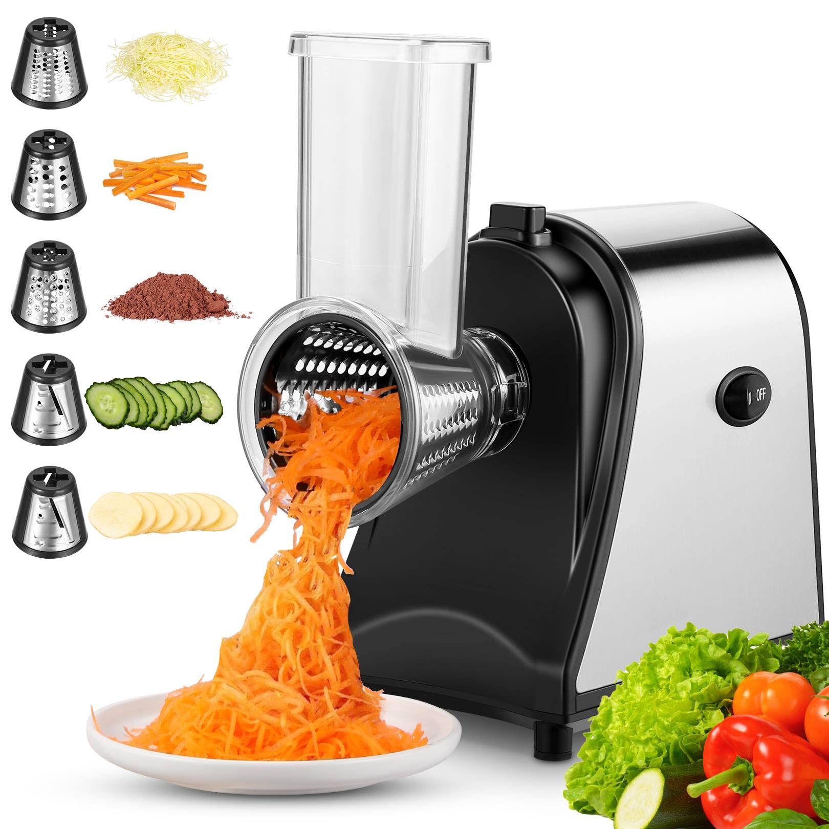 Nictemaw rallador eléctrico 250W para rallar queso y verduras con facilidad.