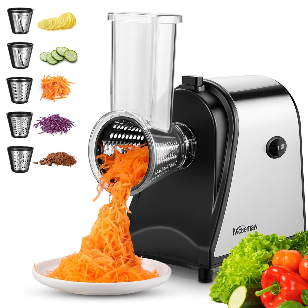 Nictemaw rallador eléctrico 5 hojas para queso, rebanado fino perfecto para ensaladas