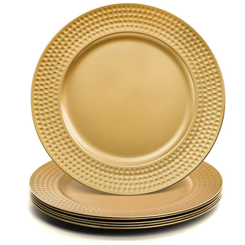 Platos cargador dorados Nicunom de 13 pulgadas para una mesa elegante y protegida.