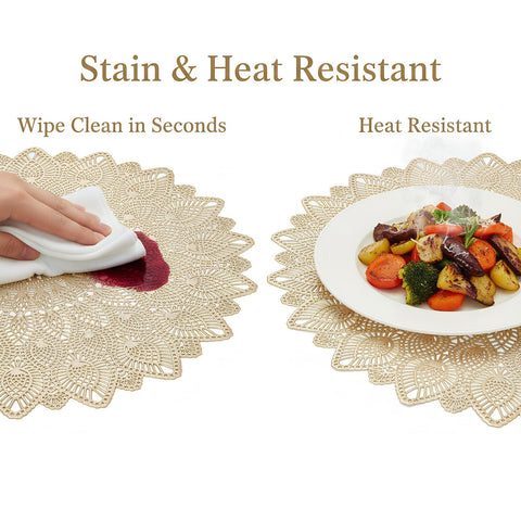 Nicunom salvamanteles dorados con huecos florales, detalles elegantes para la decoración.