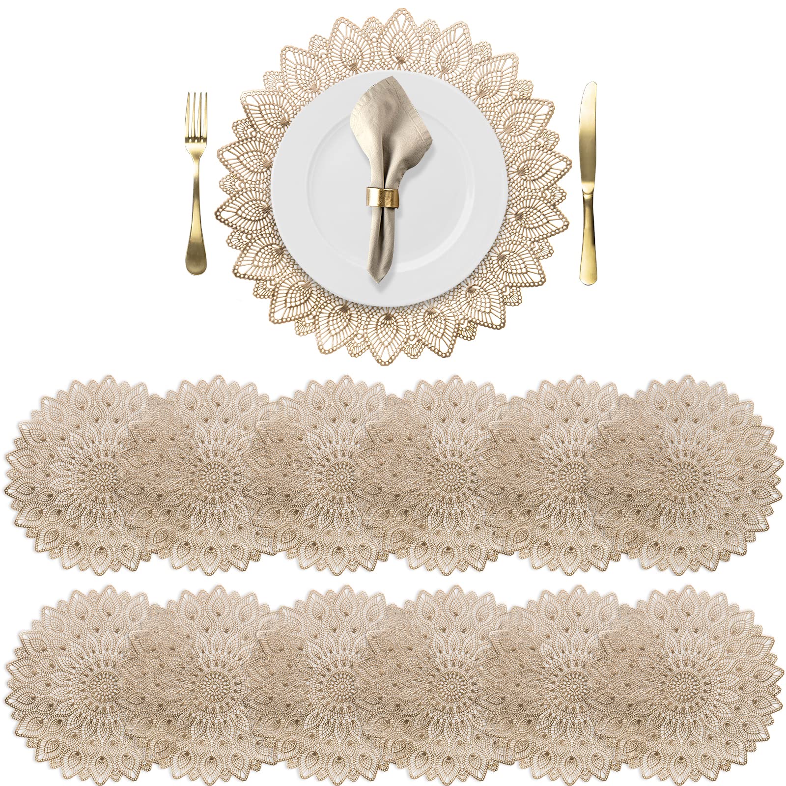 Nicunom salvamanteles dorados con diseño floral, 15 pulgadas, protección elegante para la mesa.