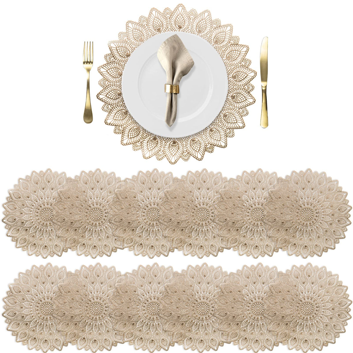 Nicunom salvamanteles dorados con diseño floral, 15 pulgadas, protección elegante para la mesa.