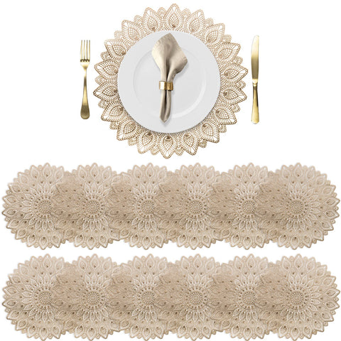 Nicunom salvamanteles dorados con diseño floral, 15 pulgadas, protección elegante para la mesa.