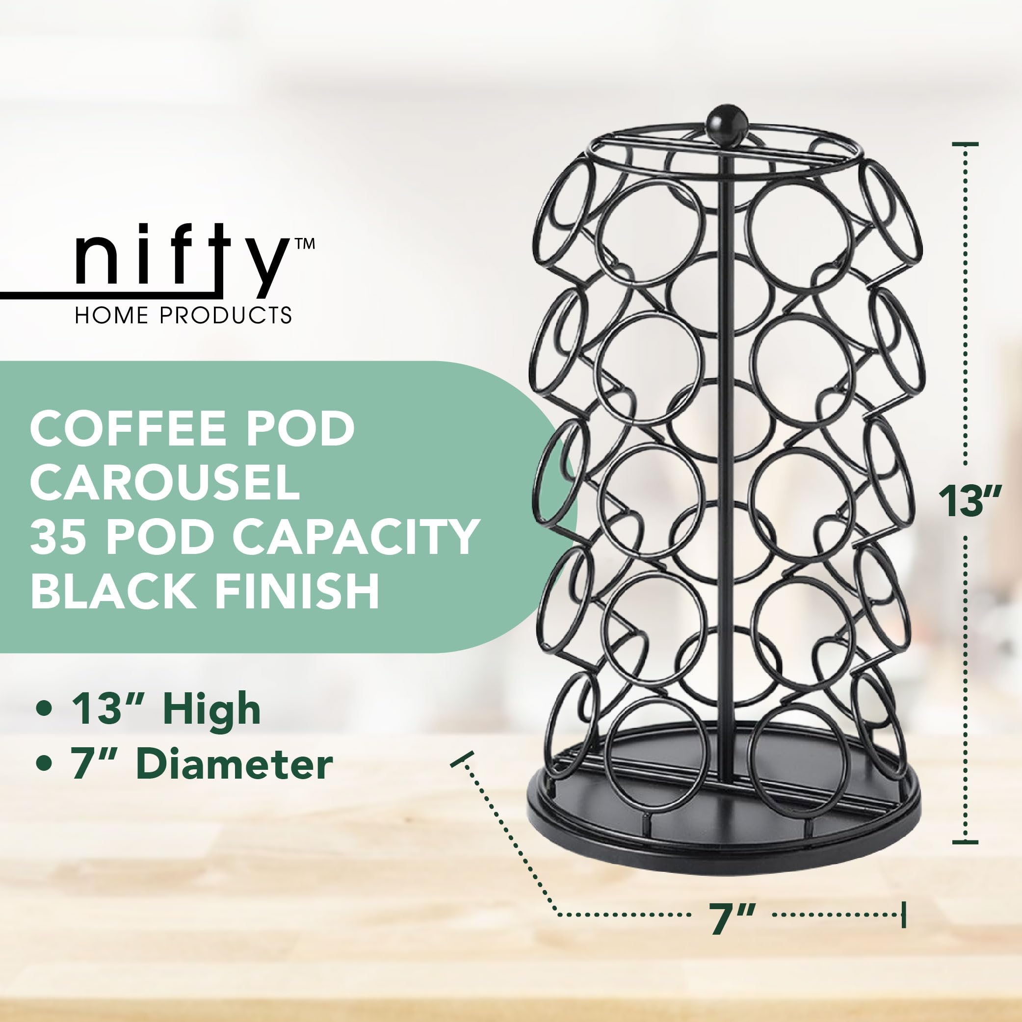 Nifty Solutions carrusel de cápsulas K, diseño moderno en negro.