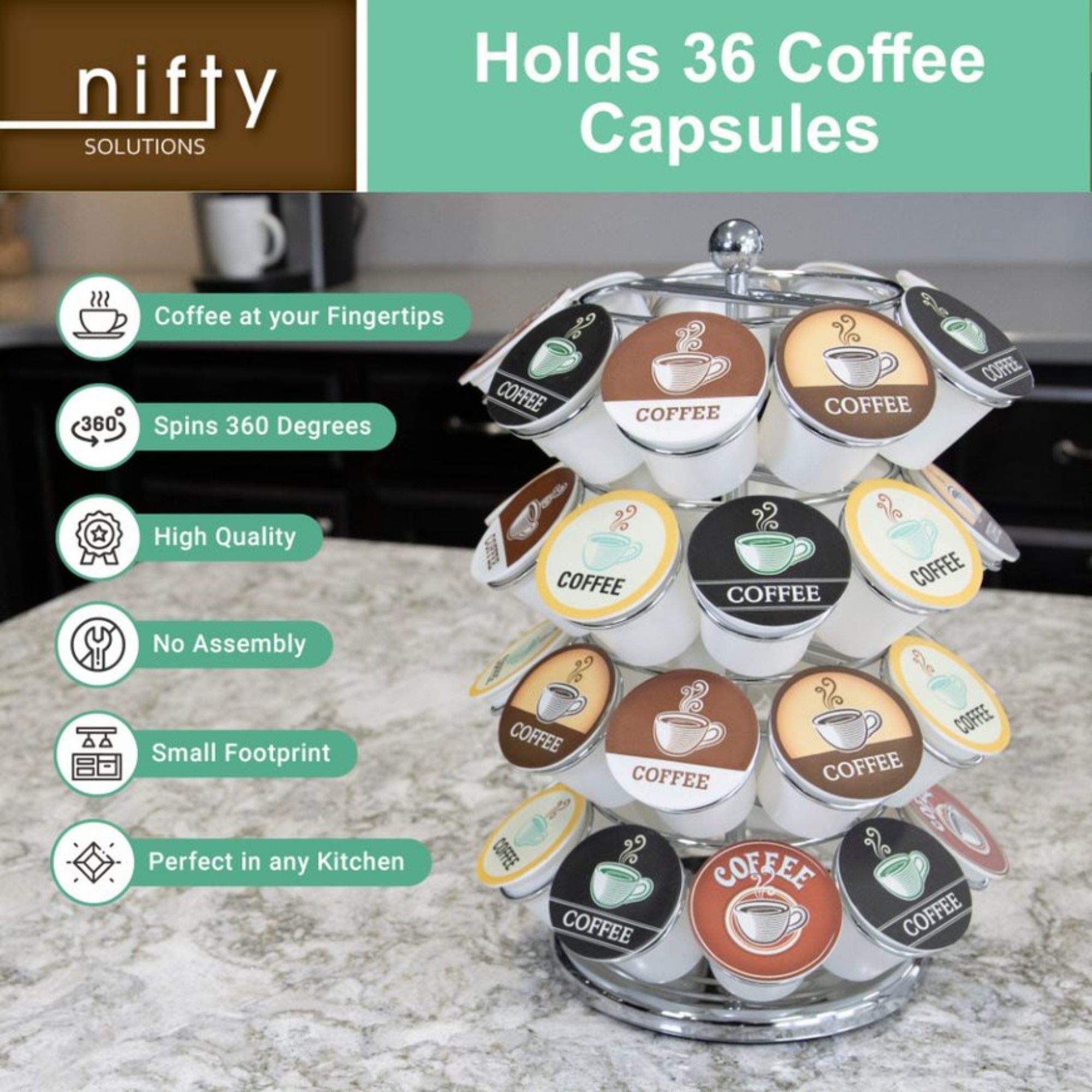 Organizador vertical de Nifty Solutions para pods K-Cup en mostrador.