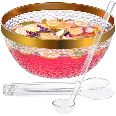 NiHome punch bowl cristal borde dorado 1-4 galon para servir bebidas en fiestas.