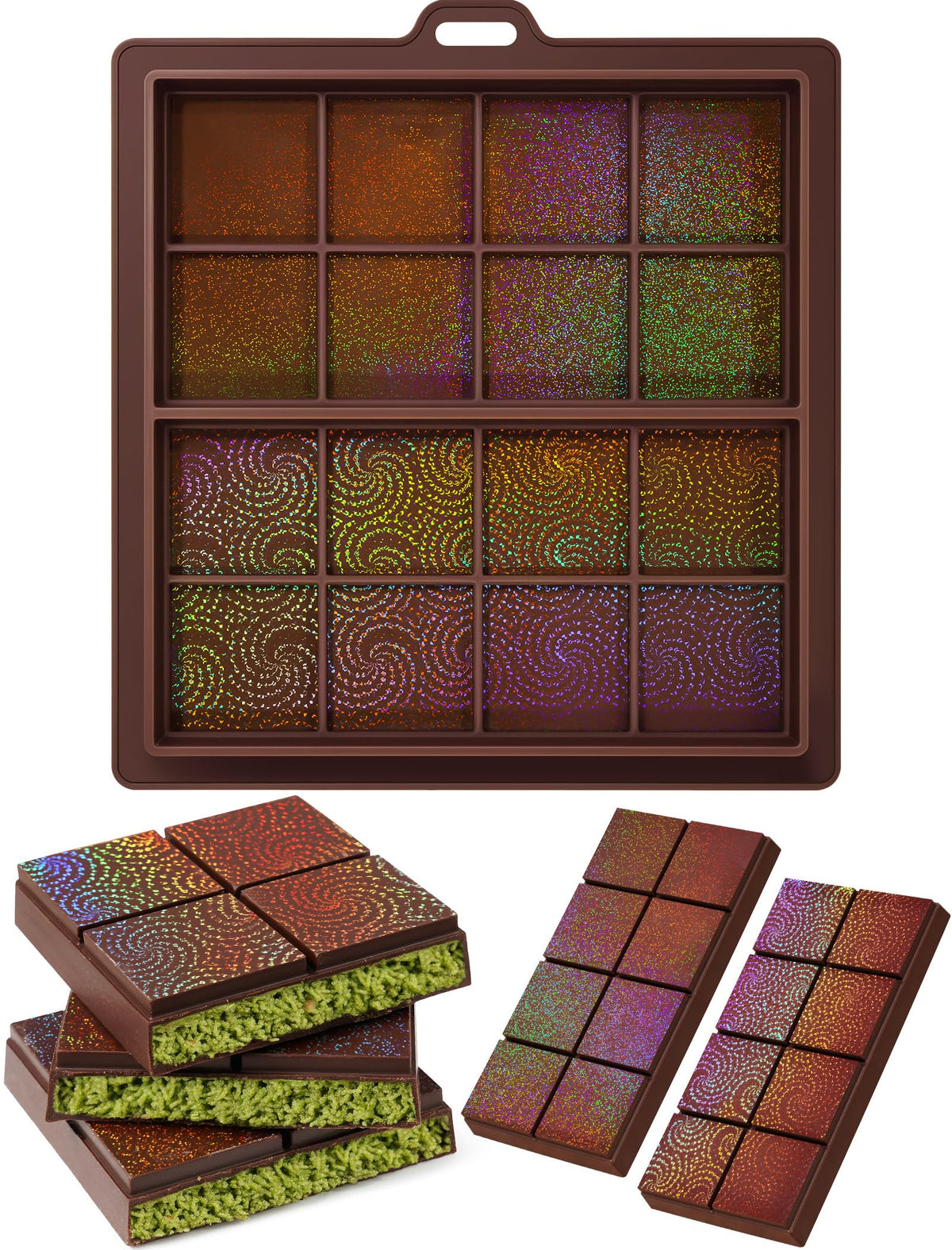 NiHome molde chocolate Dubai con efecto holográfico para una presentación atractiva.
