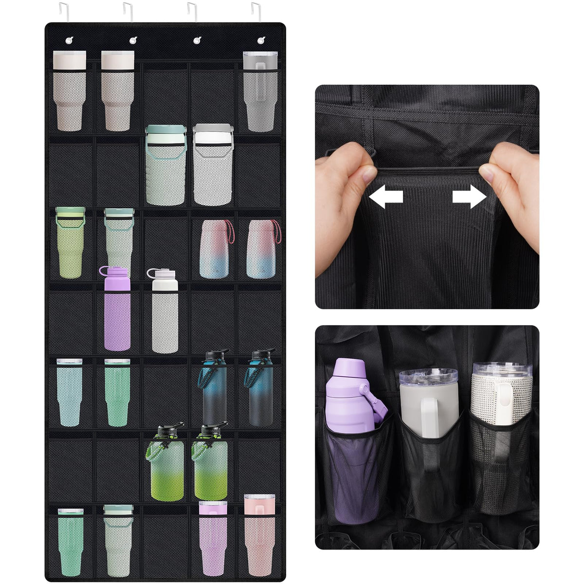 NiHome organizador de puerta con 35 bolsillos para tazas Stanley, acceso rápido.