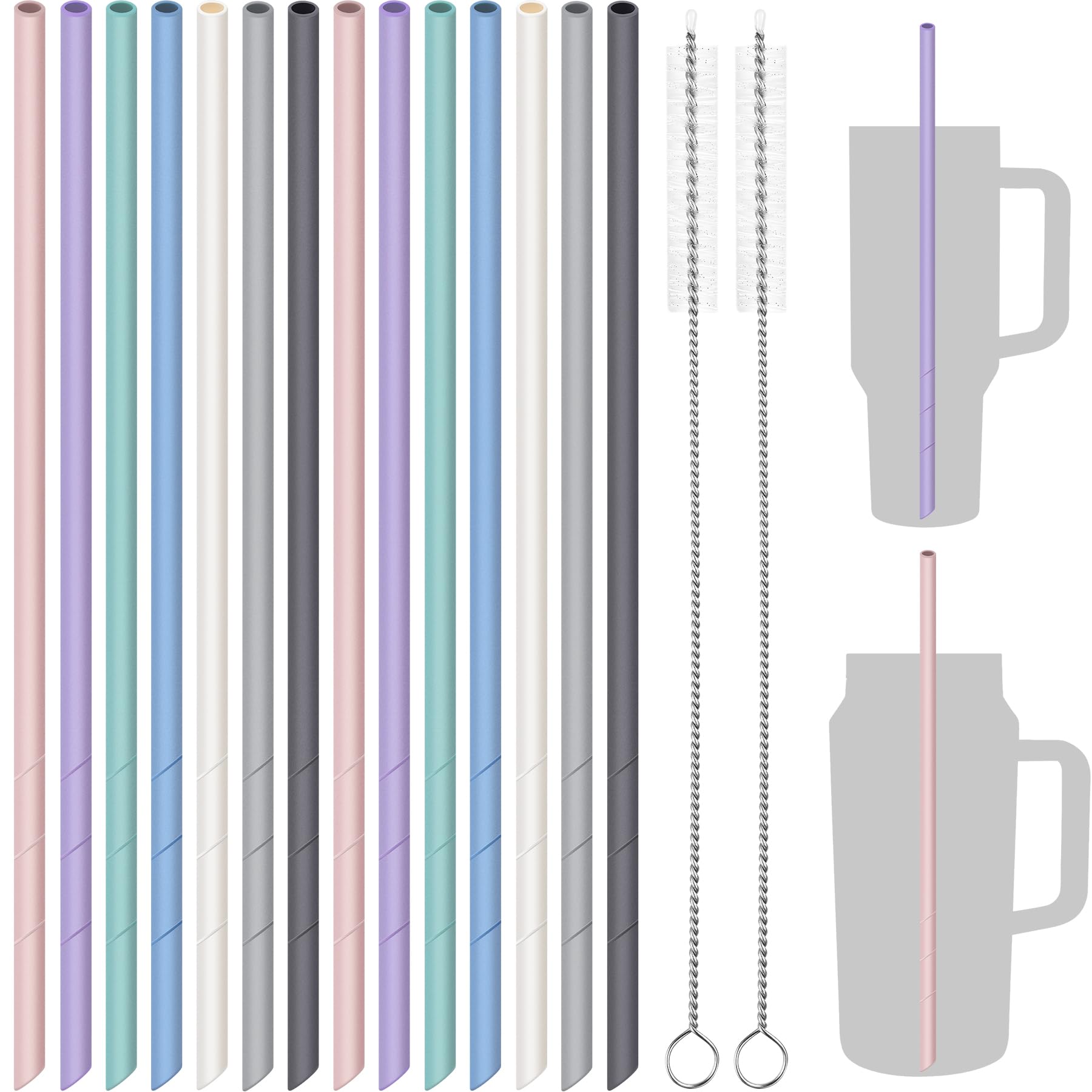 NiHome pajitas de silicona de 14 pulgadas para Stanley tumbler, aptas para vasos grandes