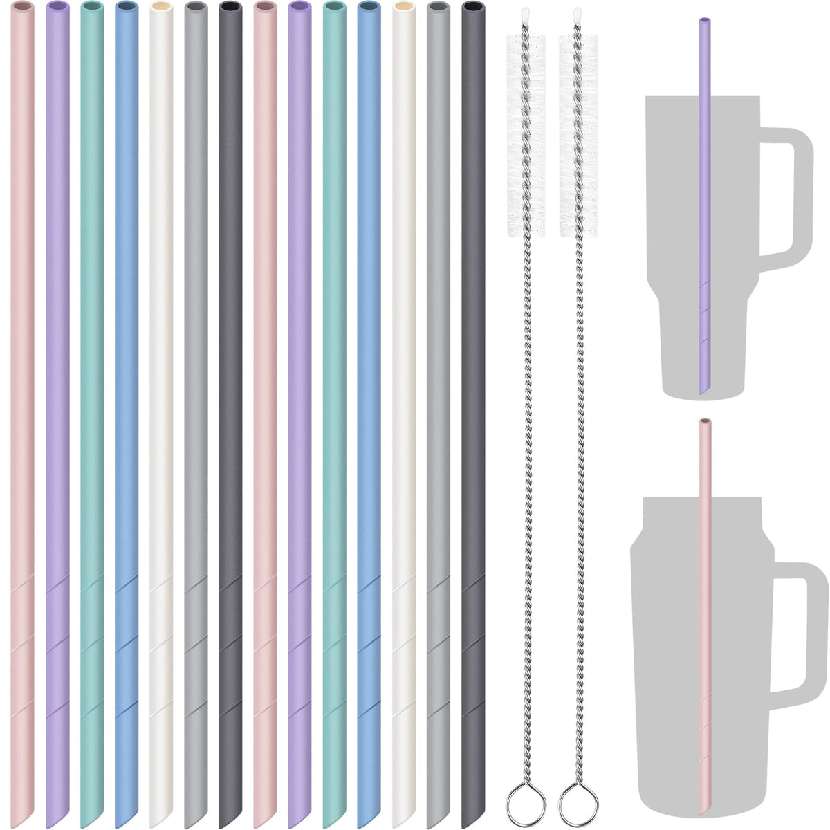 NiHome pajitas de silicona de 14 pulgadas para Stanley tumbler, aptas para vasos grandes