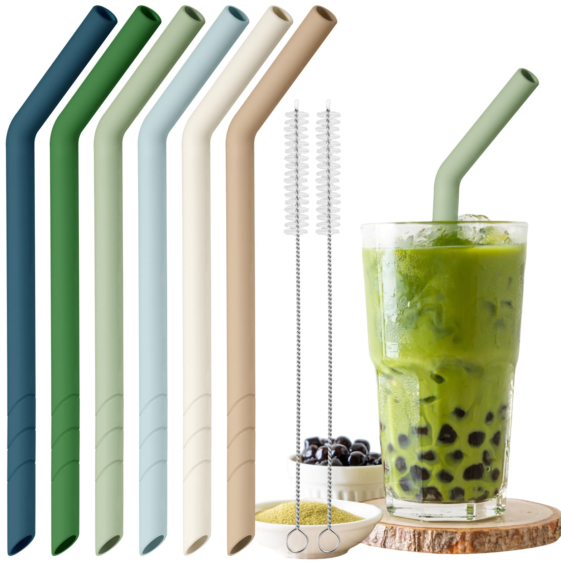 NiHome Pajitas de silicona dobladas, diámetro interior 0,99 cm, ideales para batidos gruesos.