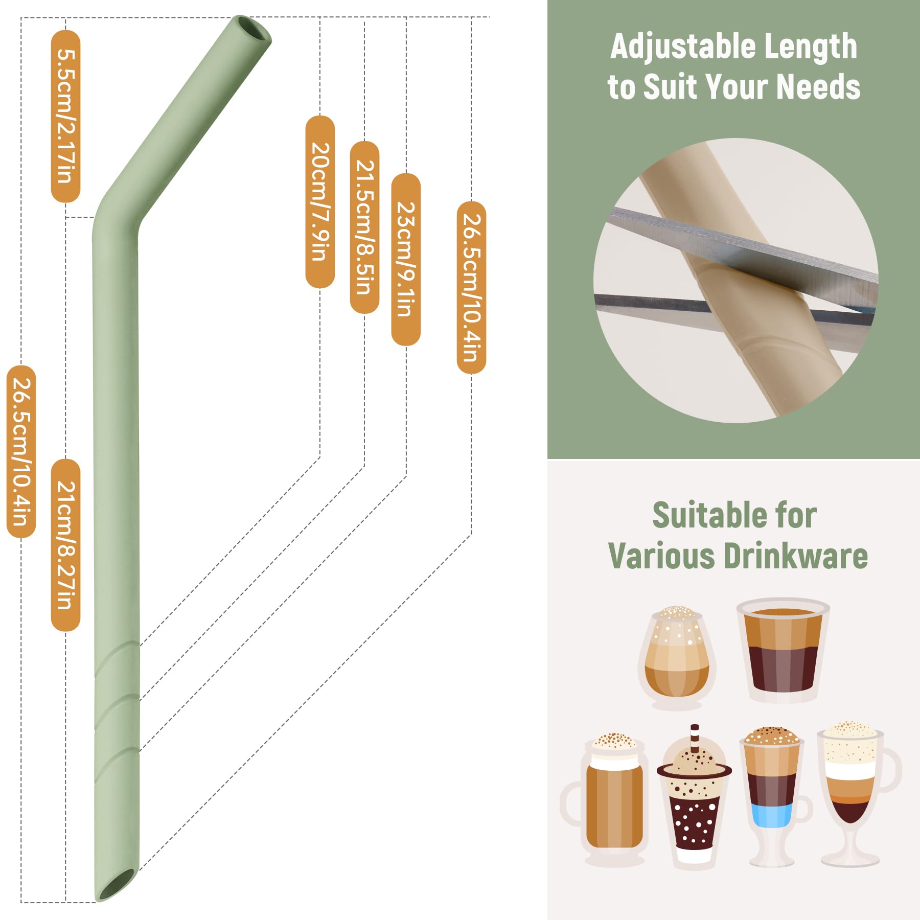 NiHome Pajitas cortables para ajustar longitud y adaptar cualquier vaso.