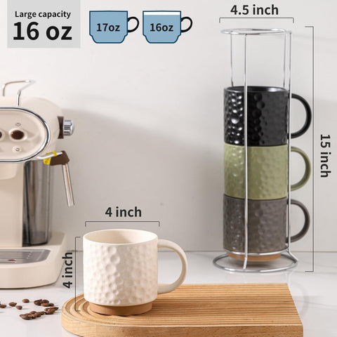 Nihow: tazas cerámica 16 onzas con textura embosada y detalle elegante