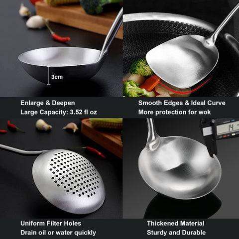 Cucharón NIITAWH para wok, sirve sopas y caldos con facilidad.