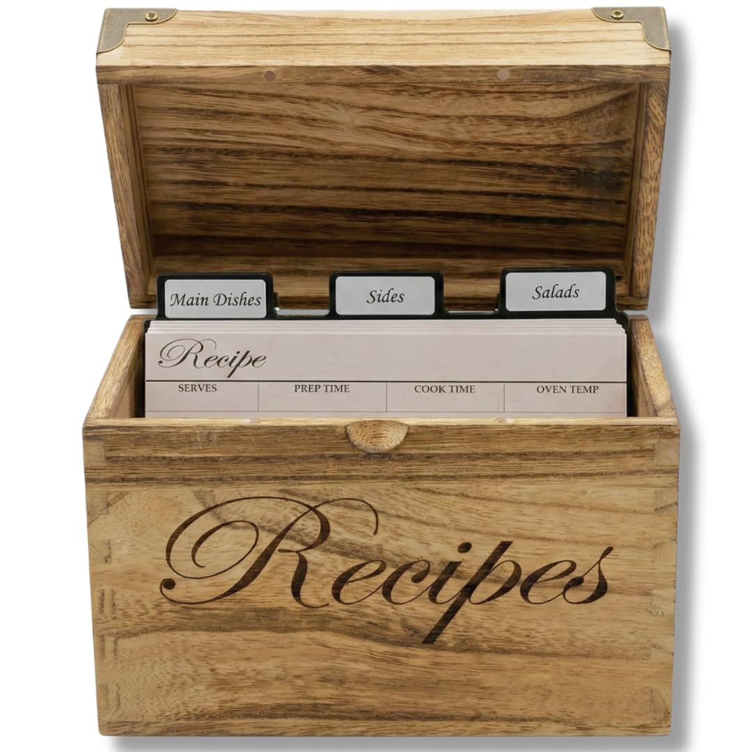 NIIVIIN caja-recetas-madera-grande: guarda recetas familiares con estilo y durabilidad.