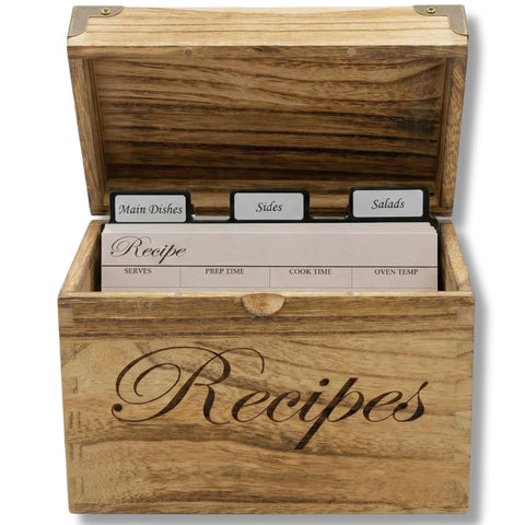 NIIVIIN caja-recetas-madera-grande: guarda recetas familiares con estilo y durabilidad.