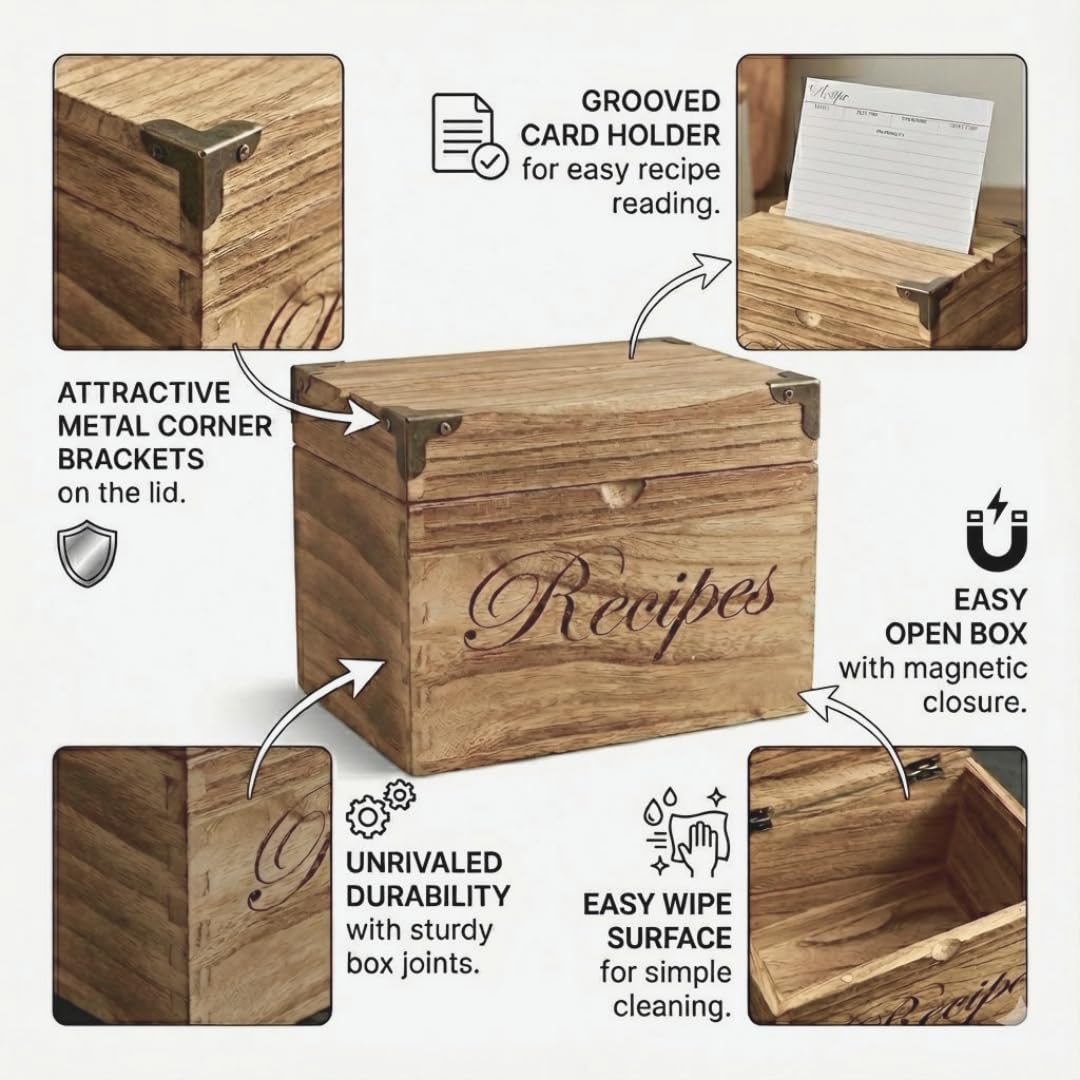NIIVIIN regalo-caja-recetas-madera: regalo perfecto para cocinas y amantes de la familia.