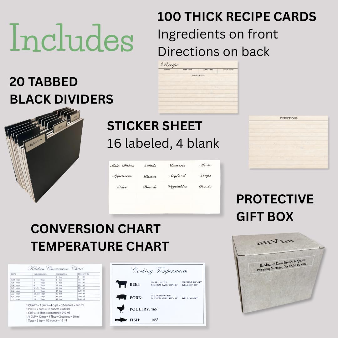 NIIVIIN tarjetas-recetas-4x6-doble-lado: espacio claro para ingredientes e instrucciones.