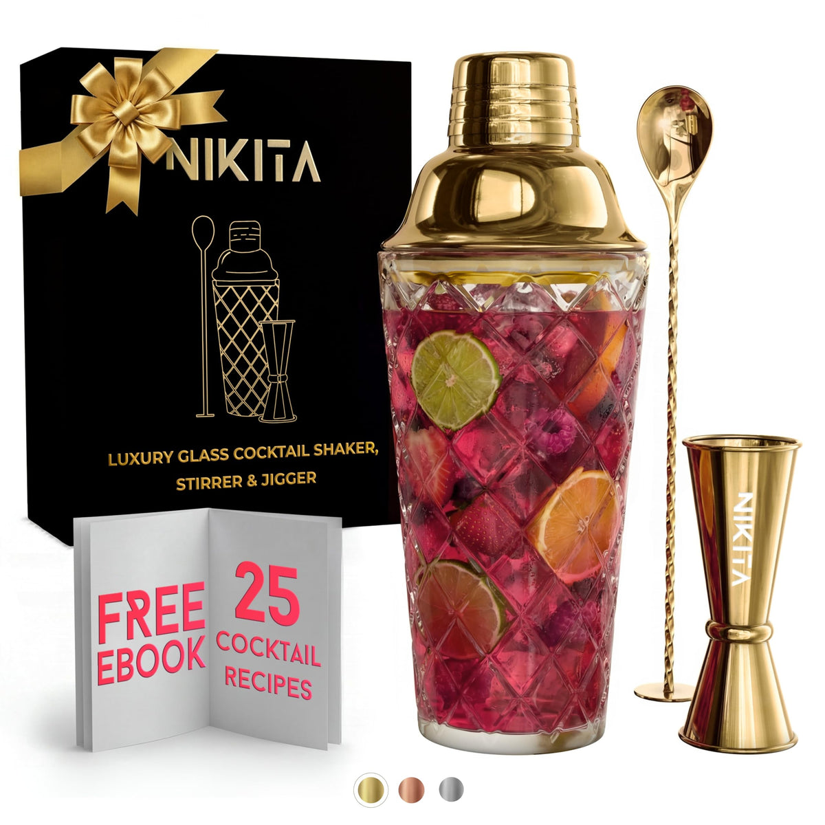 Nikita By Niki set de coctel dorado de 16oz para impresionar en casa.