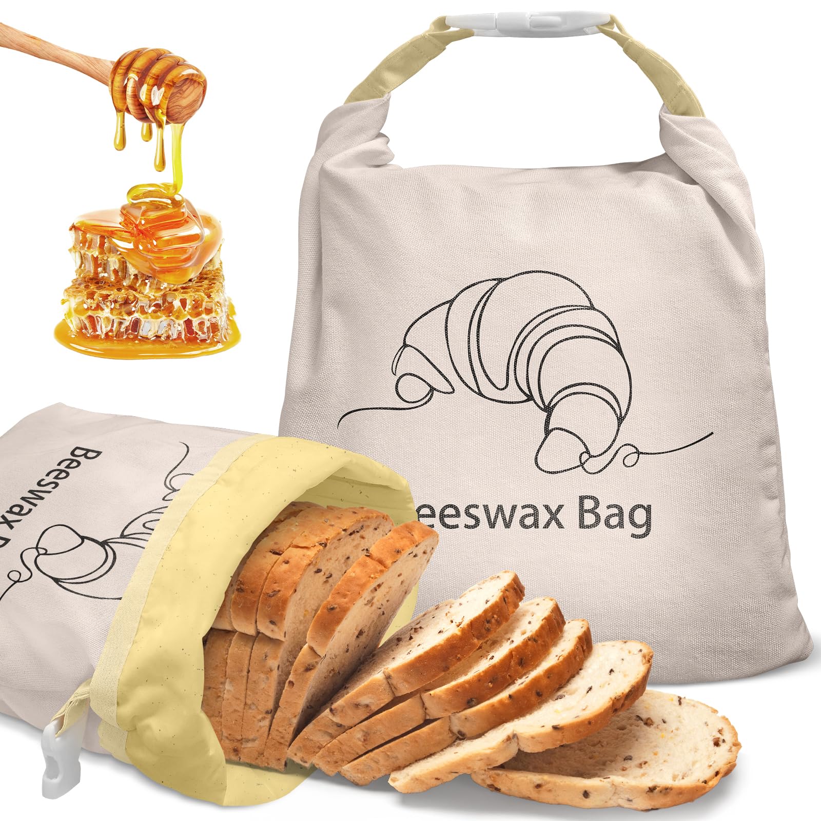 NIKKOUR bolsa de pan con cera de abejas frente, almacenamiento práctico para pan casero