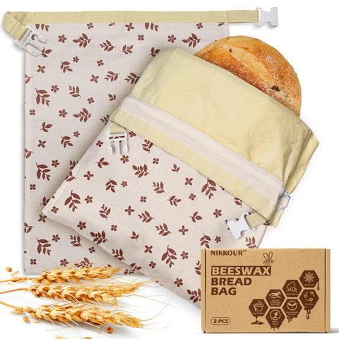 NIKKOUR bolsa de pan de lino con cera de abejas y cierre doble para frescura